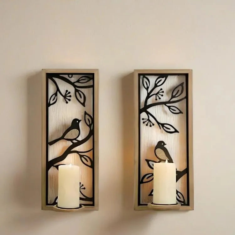 Set of 2 Bird Branch Wall Sconces Candle Holders 5.0