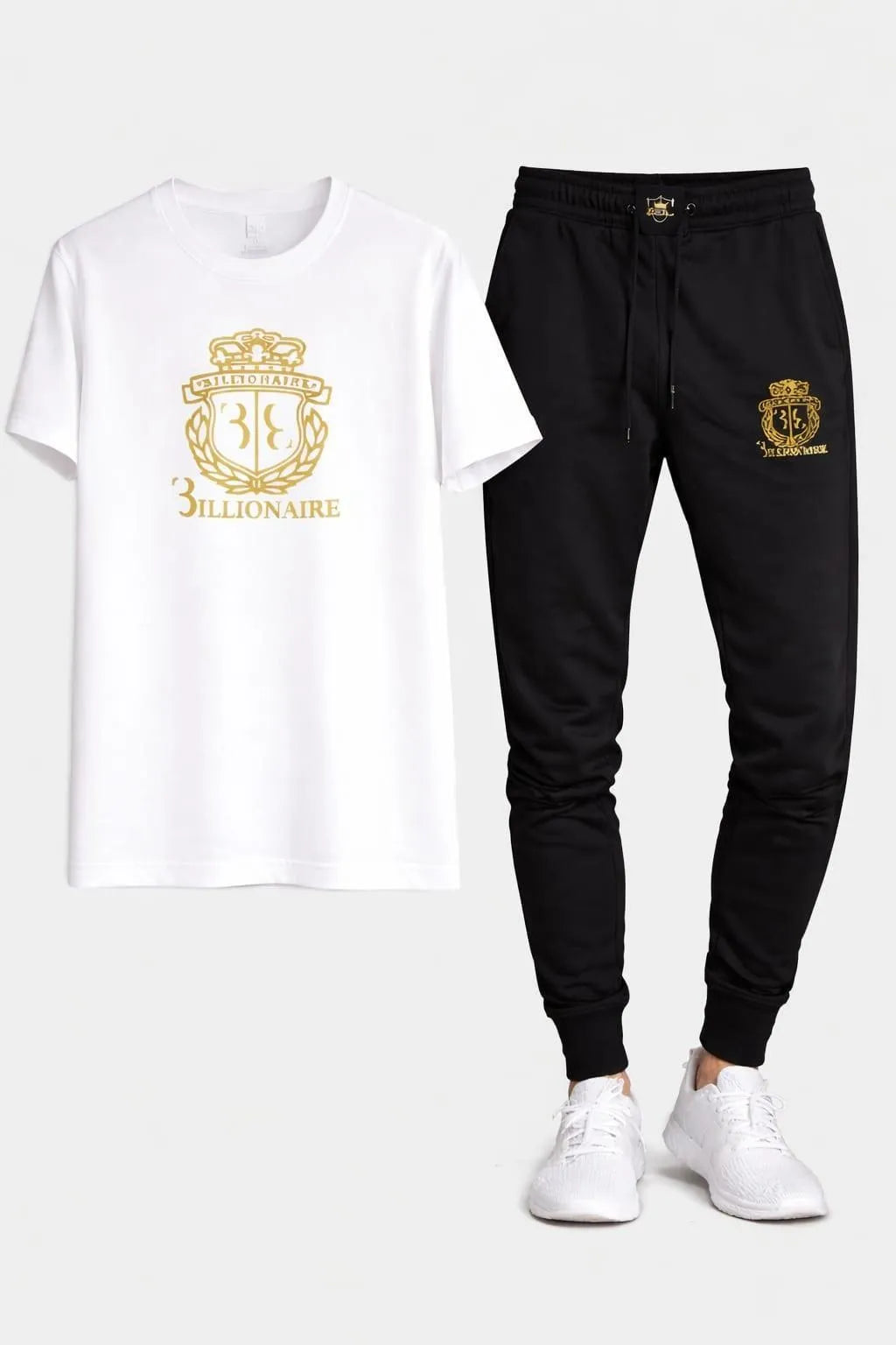 Men White Gold Crest Track Suit 2Pcs Cotton