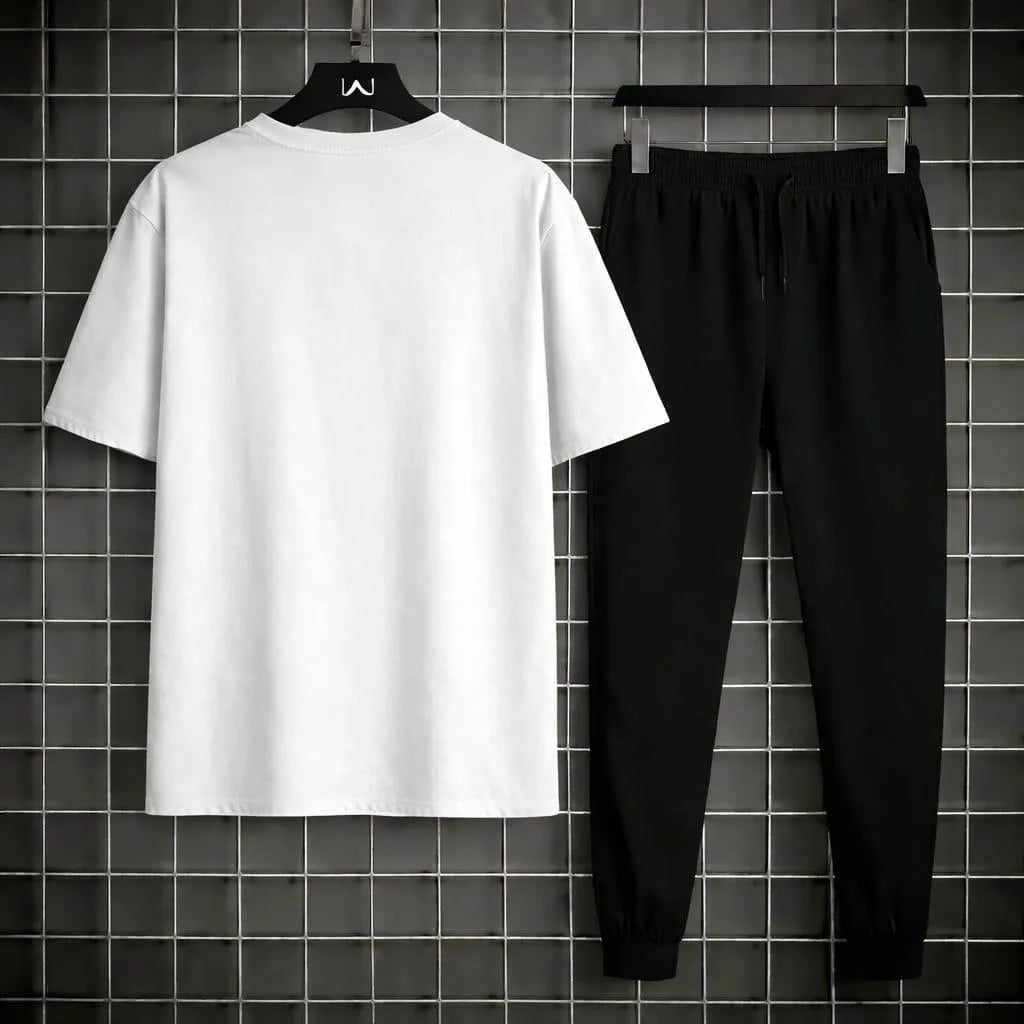 Men White Gold Crest Track Suit 2Pcs Cotton