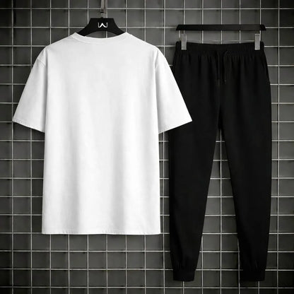 Men White Gold Crest Track Suit 2Pcs Cotton
