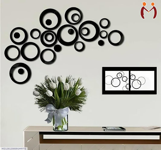 Black Abstract Circle Wall Art Set 24 Pcs Modern Decor