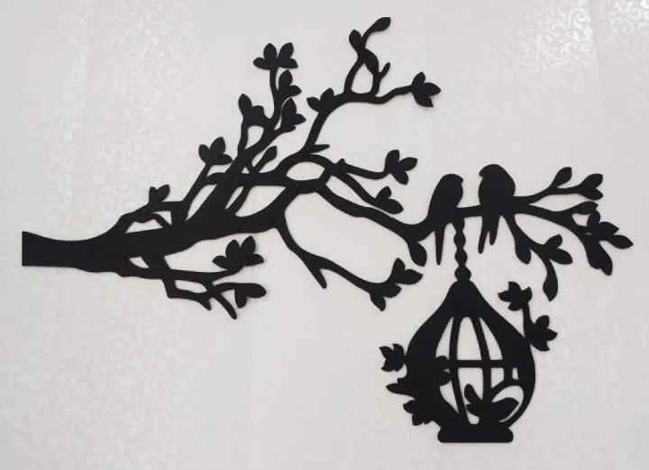 Black 3D Tree Wall Art with Birds Nest for Modern Home Decor