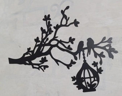 Black 3D Tree Wall Art with Birds Nest for Modern Home Decor