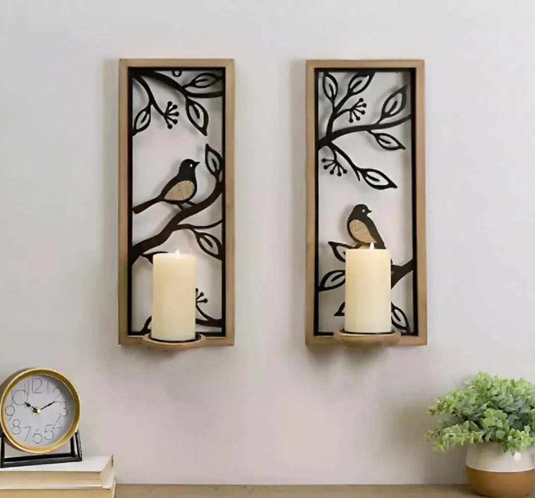 Set of 2 Bird Branch Wall Sconces Candle Holders 5.0