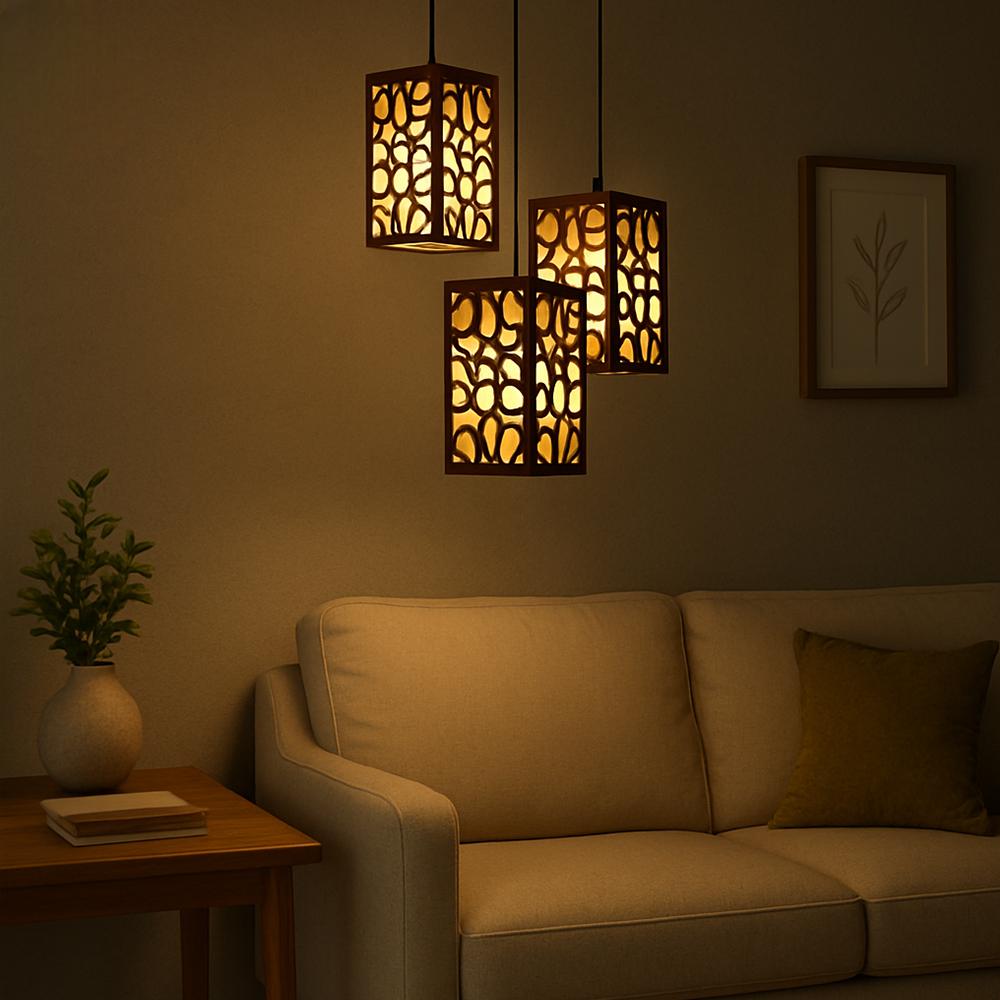 Wooden Pendant Light Golden Warm Glow 40"