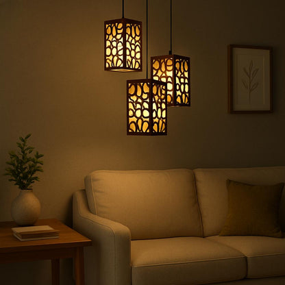 Wooden Pendant Light Golden Warm Glow 40"