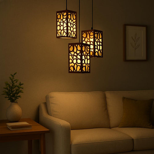 Wooden Pendant Light Golden Warm Glow 40"