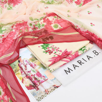 Maria B Printed Lawn 3-Piece Suit Pink Floral Butterfly