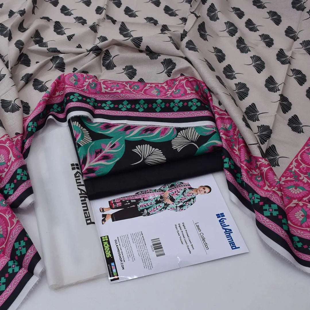 Unstitched 3-Piece Lawn Suit Multicolor Print Black Trousers