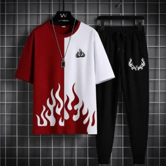 Men's Blue Flame Printed Track Suit 2Pcs Slim Fit
