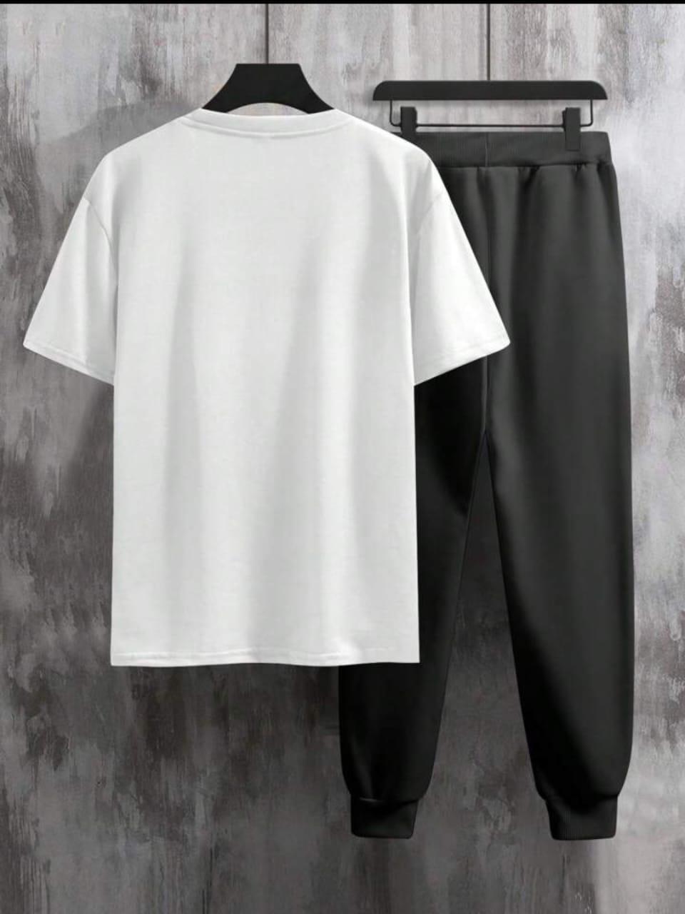 Men Gamer Graphic Track Suit White Black Full Length Pants