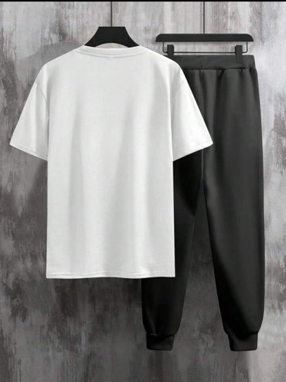 Men Gamer Graphic Track Suit White Black Full Length Pants