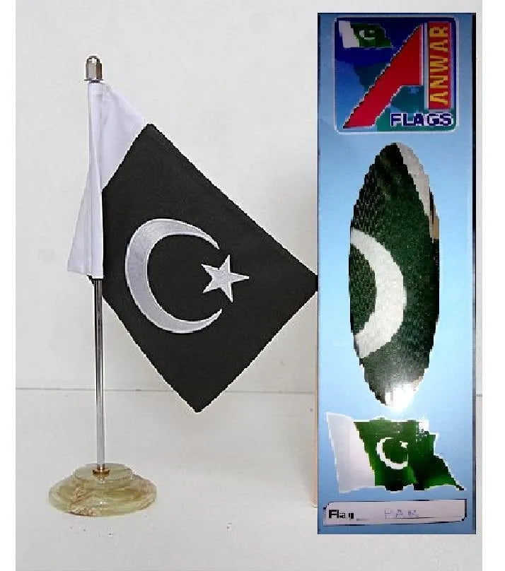 Pakistan Table Flag with Marble Base Stainless Steel