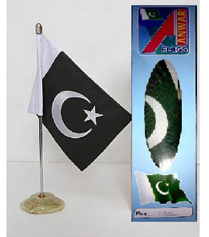 Pakistan Table Flag with Marble Base Stainless Steel