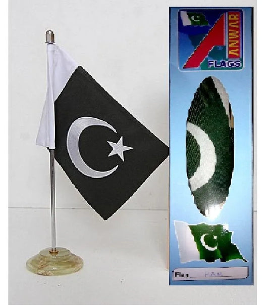 Pakistan Table Flag with Marble Base Stainless Steel