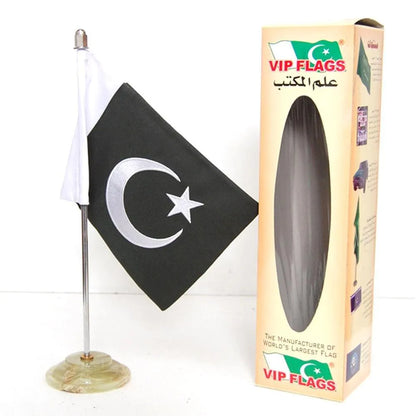 Pakistan Table Flag with Marble Base Stainless Steel
