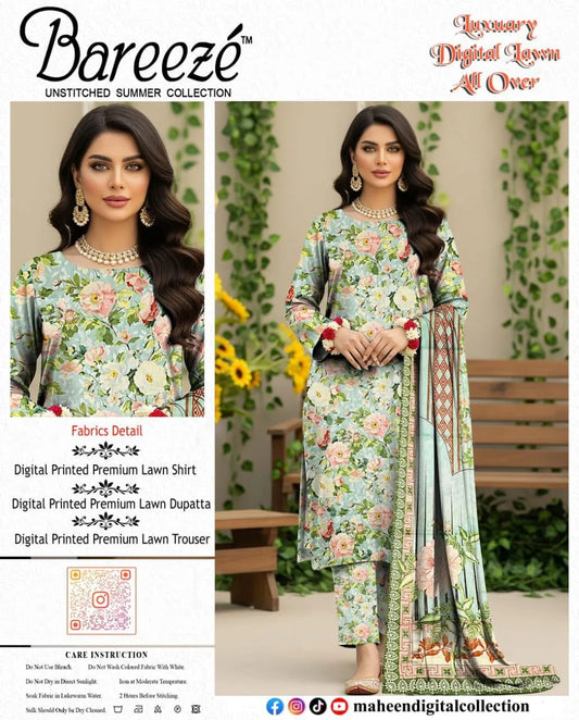 3 Pcs Women's Unstitched Digital Print Suit