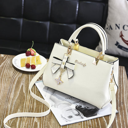 Black PU Leather Women's Shoulder Bag with Bow Charm