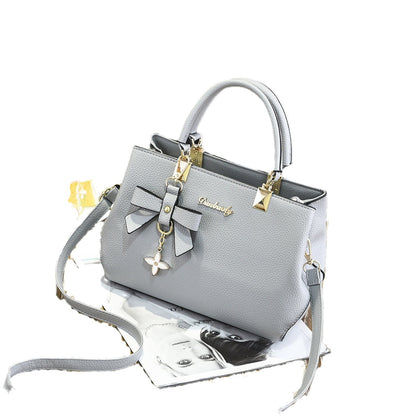 Black PU Leather Women's Shoulder Bag with Bow Charm