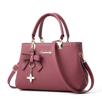 Black PU Leather Women's Shoulder Bag with Bow Charm
